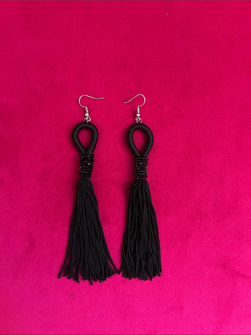 Black Tassel Drop Earrings
